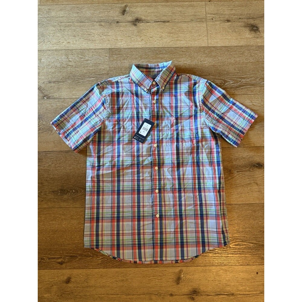 Chaps Mens Multicolor Plaid Short Sleeve Button Up Shirt Size Medium NWT